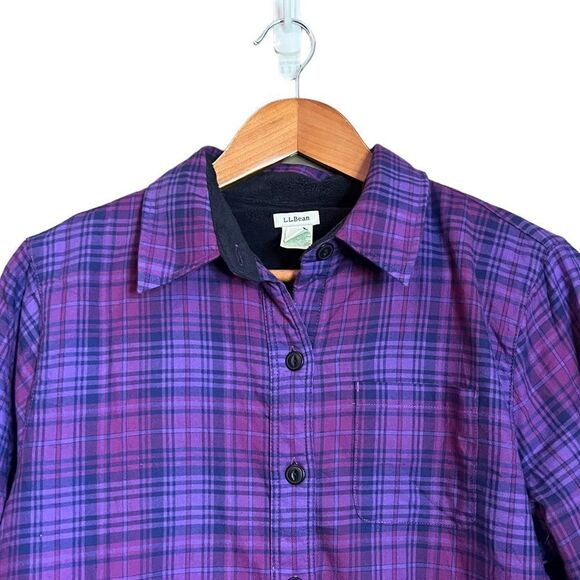 L.L. Bean purple fleece lined plaid shirt. Size SP - Picture 2 of 11